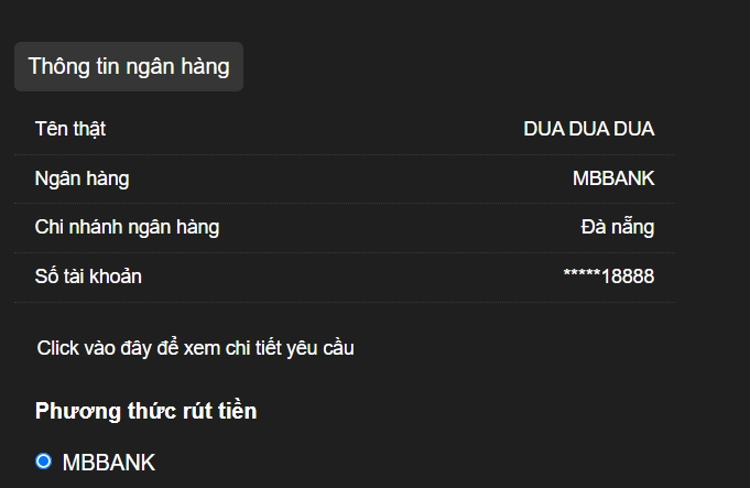 Chọn tài khoản mà bạn muốn nhận tiền từ Win55