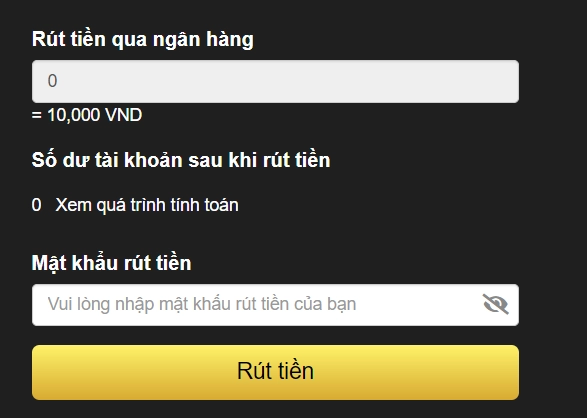 Điền số tiền và xác nhận lệnh rút tiền