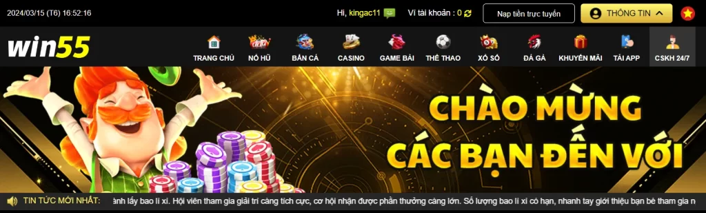 Vào trang Win55 và bắt đầu nạp tiền